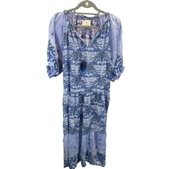 Printfresh Blue Maxi Dress Medium Silk Cotton Blend Boho Animal Print - Picture 4 of 12